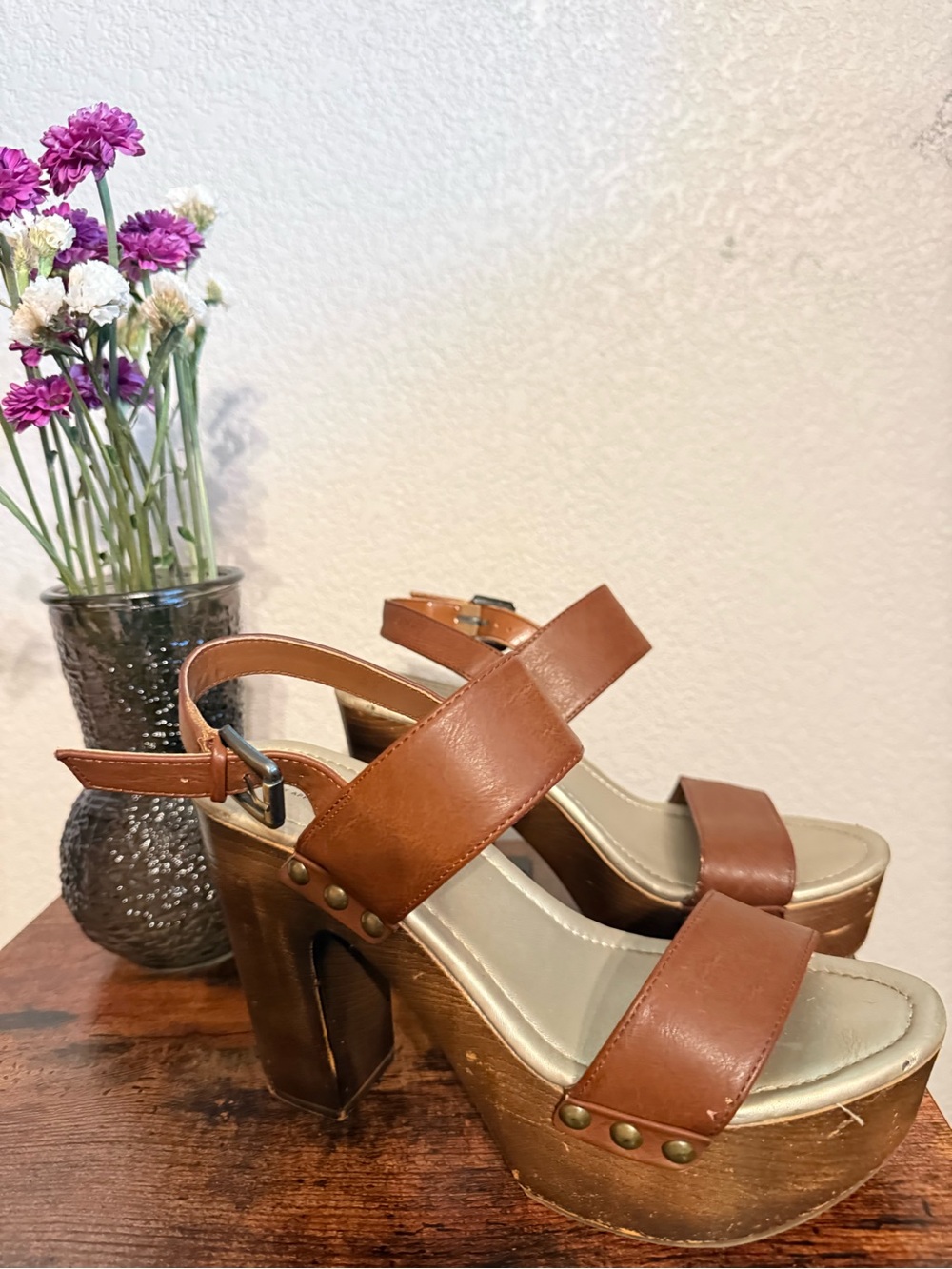 a.n.a Tan Brown Platform Heeled Sandals with Ankle Strap